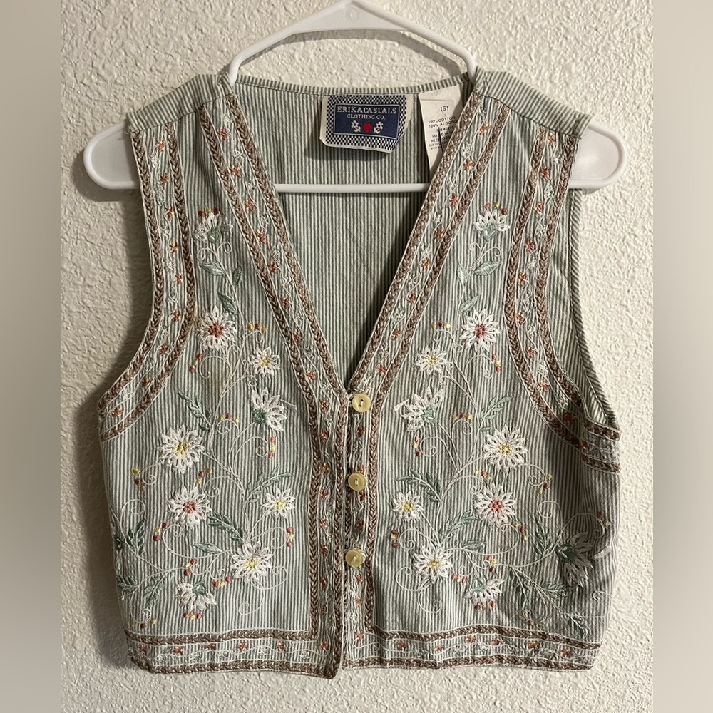 Floral Embroidered Vest - Green